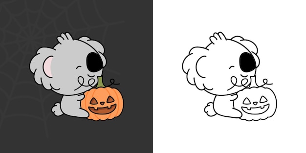 Premium vector cute clipart halloween koala illustration and for coloring page cartoon clip art halloween animal