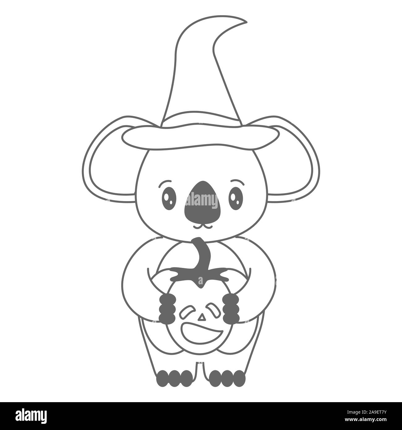 Cute cartoon black and white koala with pumpkin halloween vector illustration for coloring art stock vector image art