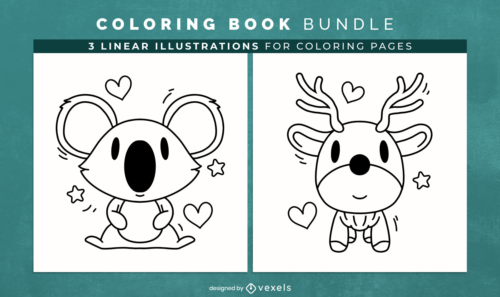 Cute koala and reindeer coloring book design pages vector download