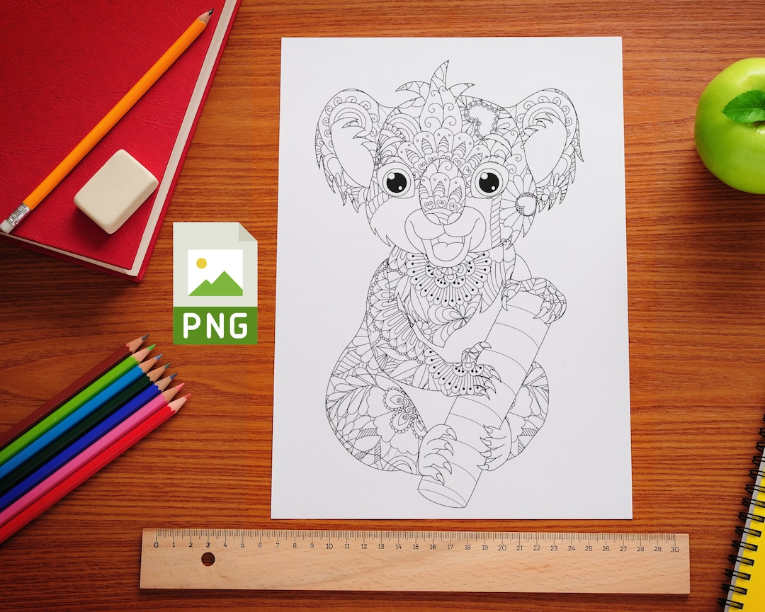 Koala animal mandala coloring page instant download