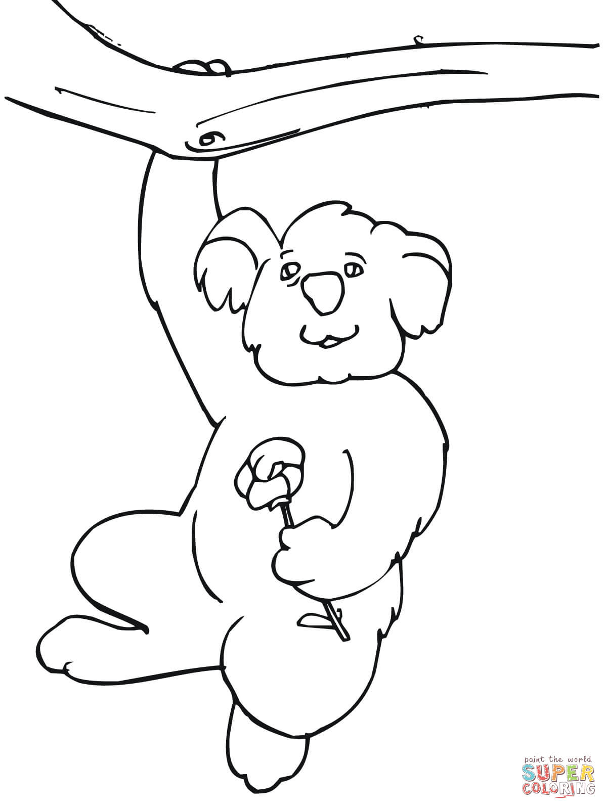 Funny koala hanging on a tree coloring page free printable coloring pages