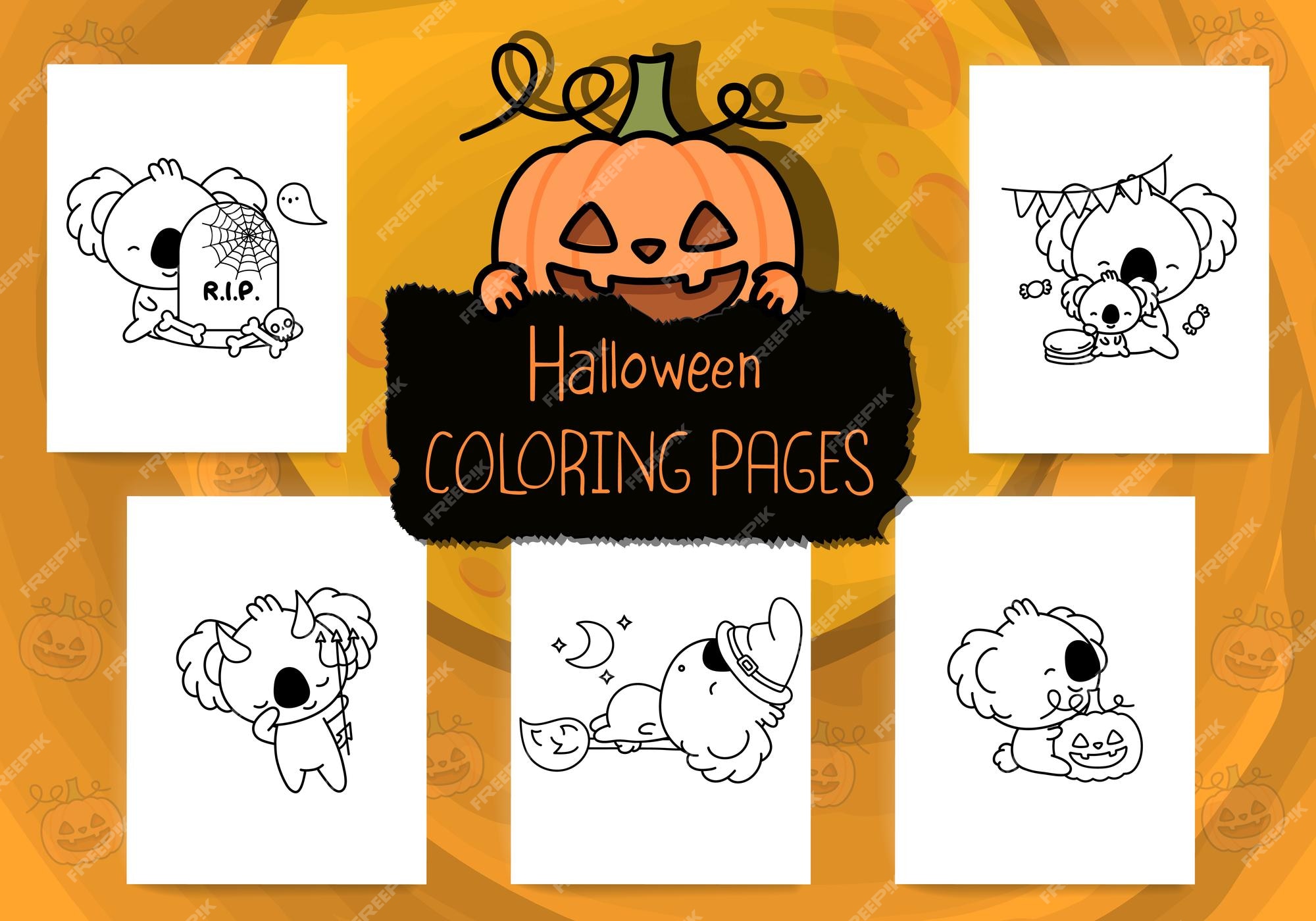 Premium vector cute halloween coloring pages collection of kawaii outline halloween koala bear