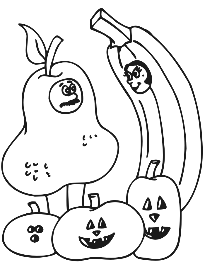 Halloween coloring page pear amd banana costume