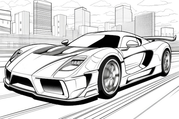 Premium ai image coloring book black outline mighty sports cars sleek and powerful sports cars racing on track generative ai