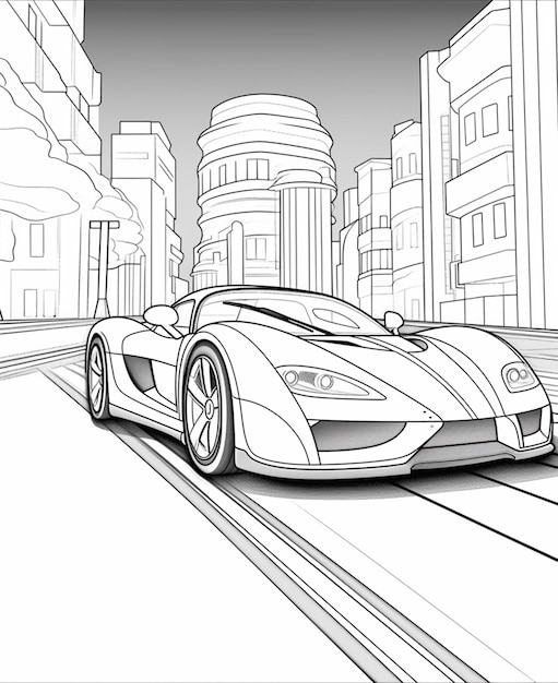 Premium ai image coloring pages of cars on the road in the city generative ai