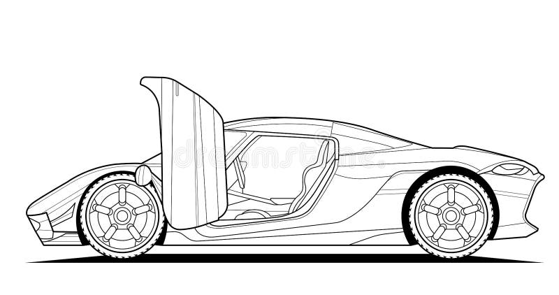 Adult coloring page vector car illustration black contour sketch illustrate isolated on white background stock vector