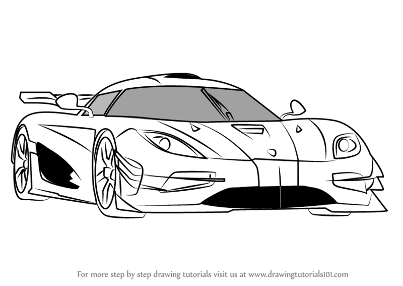 How to draw koenigsegg one sports cars step by step