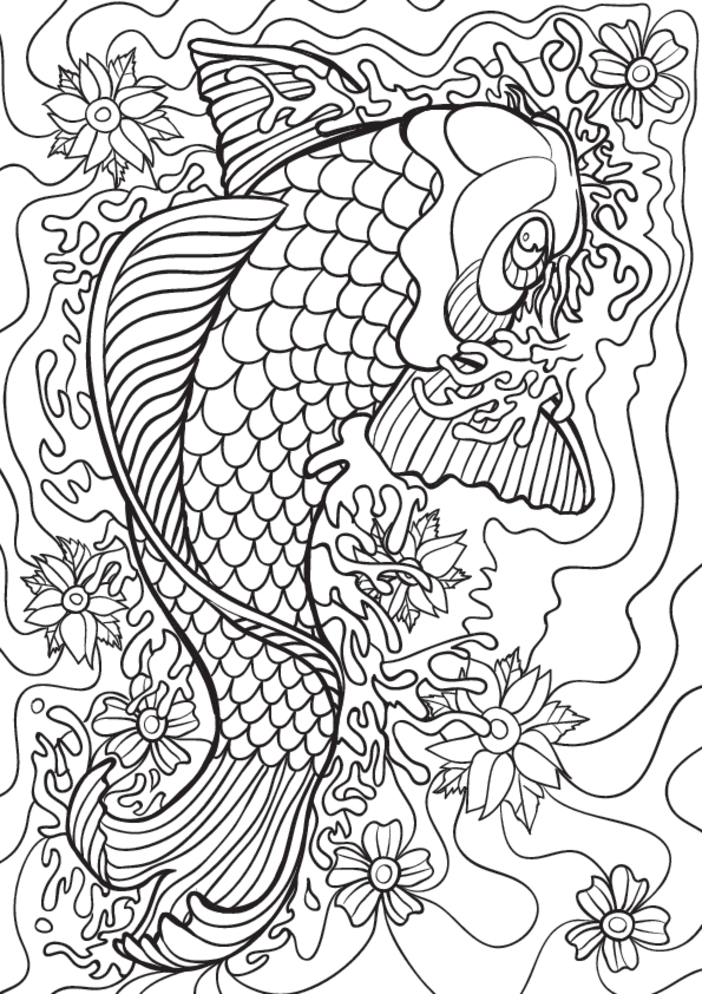 Koi coloring illustration mural