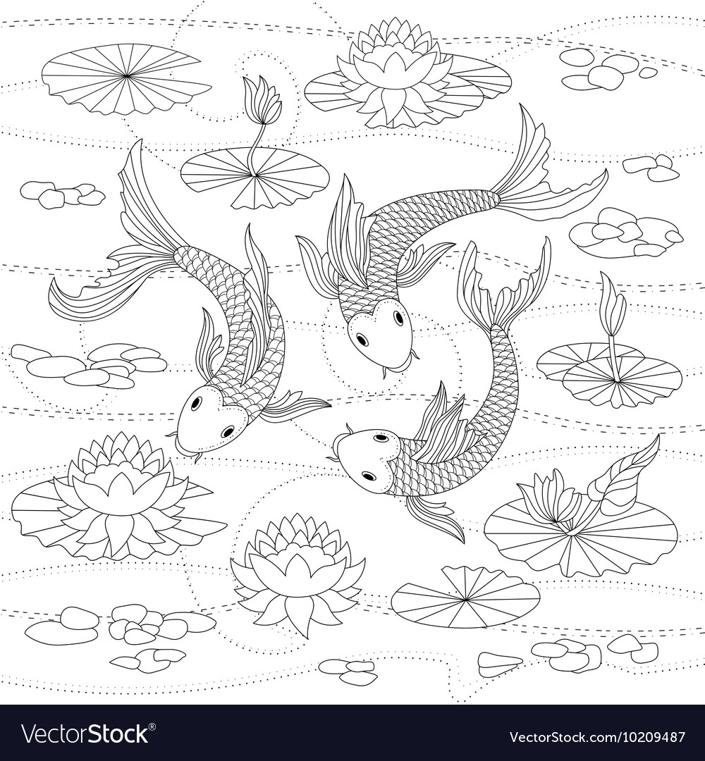 Monochrome of japanese koi for coloring page vector image