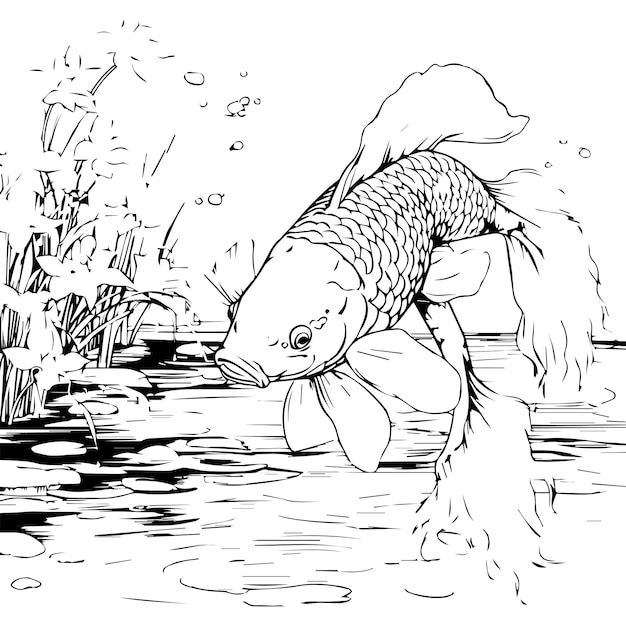 Premium vector japanese carpe koi coloring page
