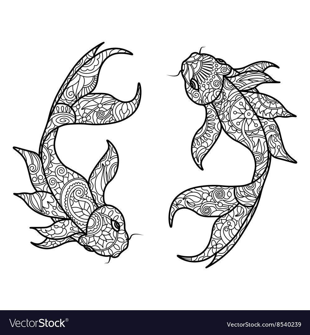 Koi carp fish coloring book for adults royalty free vector