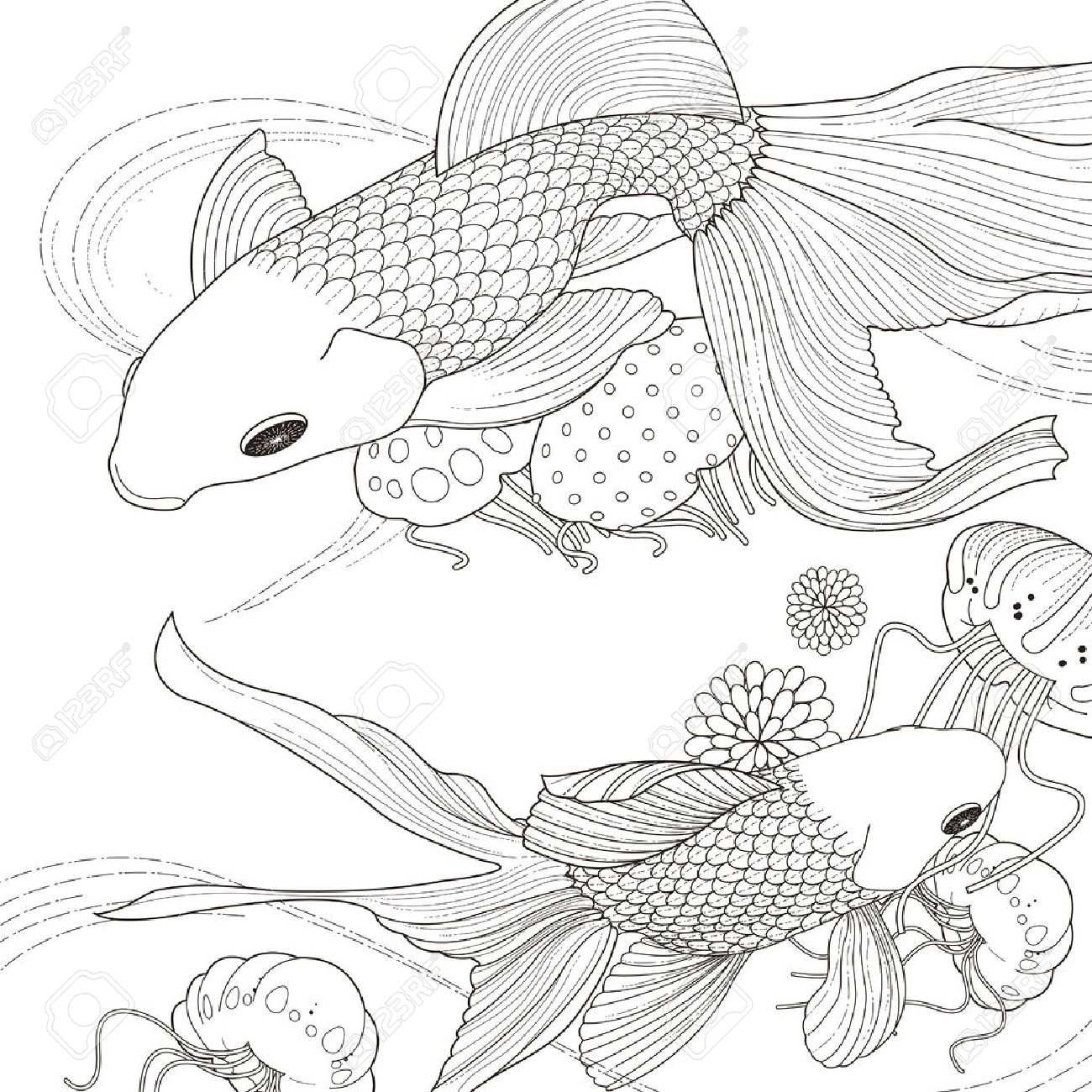 Adorable golden fish coloring page in exquisite style royalty free svg cliparts vectors and stock illustration image