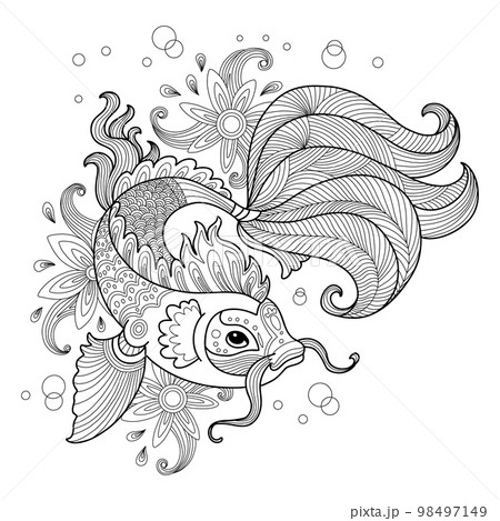 Golden fish adult antistress coloring page vector