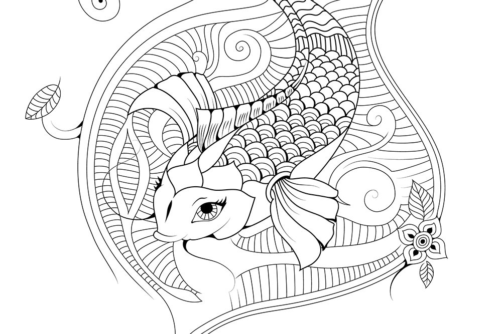 Koi carp coloring page japanese zen doodle illustration
