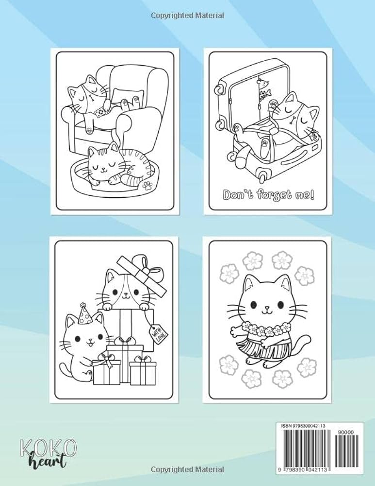 Cats coloring book fun and easy coloring pages with cute kawaii cats for kids and busy adults koko heart books