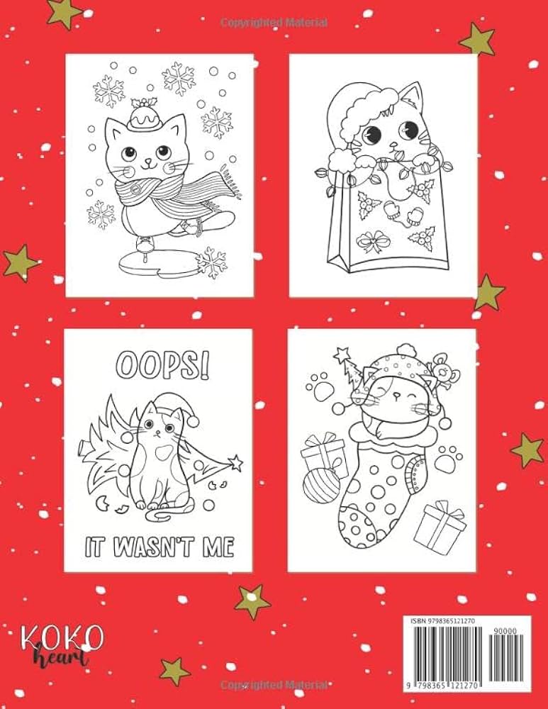 Cats coloring book fun and easy christmas coloring pages with cute cats for kids and busy adults koko heart books