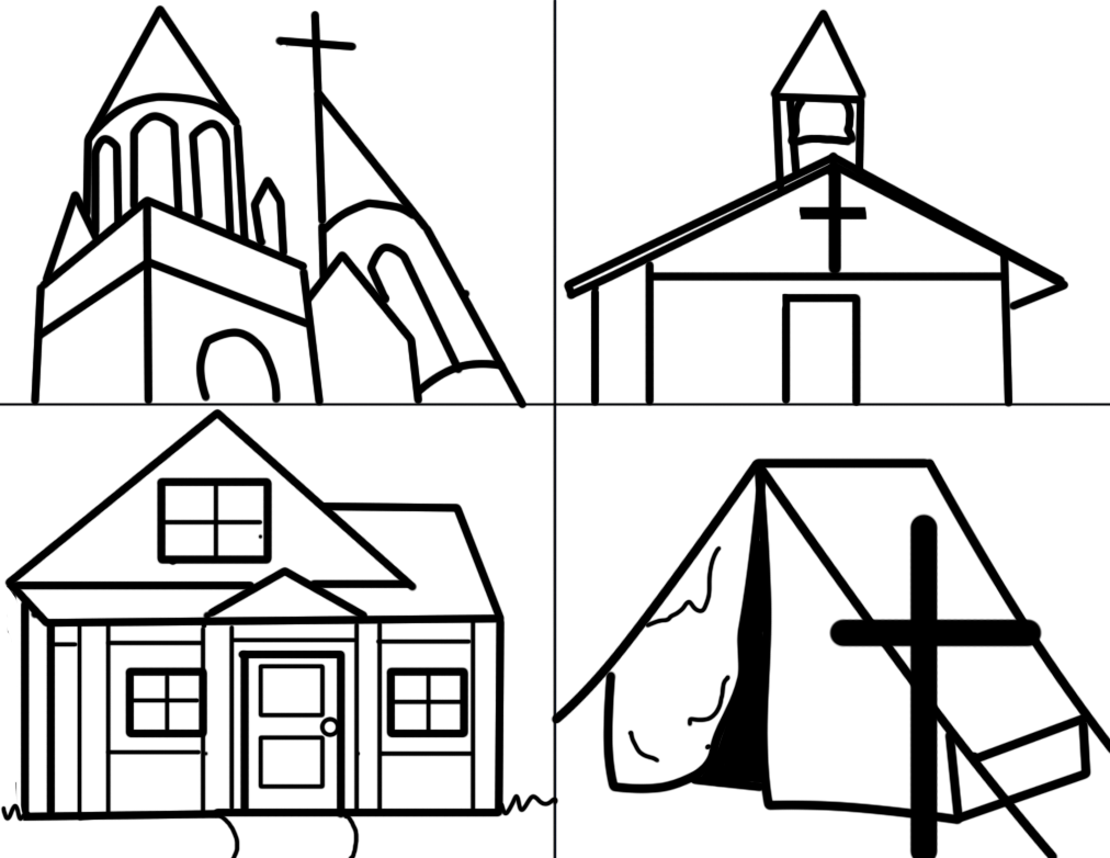 Coloring page many churches by dj
