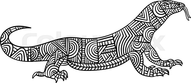 Komodo dragon mandala coloring pages for adults stock vector