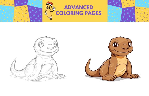 Premium ai image komodo dragon coloring page with colored example for kids coloring book