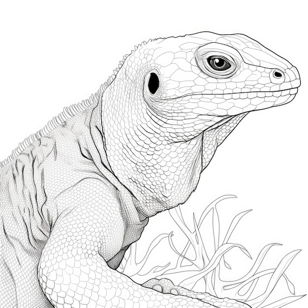 Premium ai image black and white coloring picture of a komodo dragon