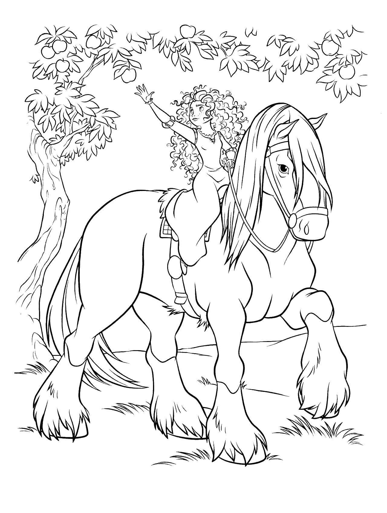 Online coloring pages coloring page merida on horseback brave heart coloring pages for kids
