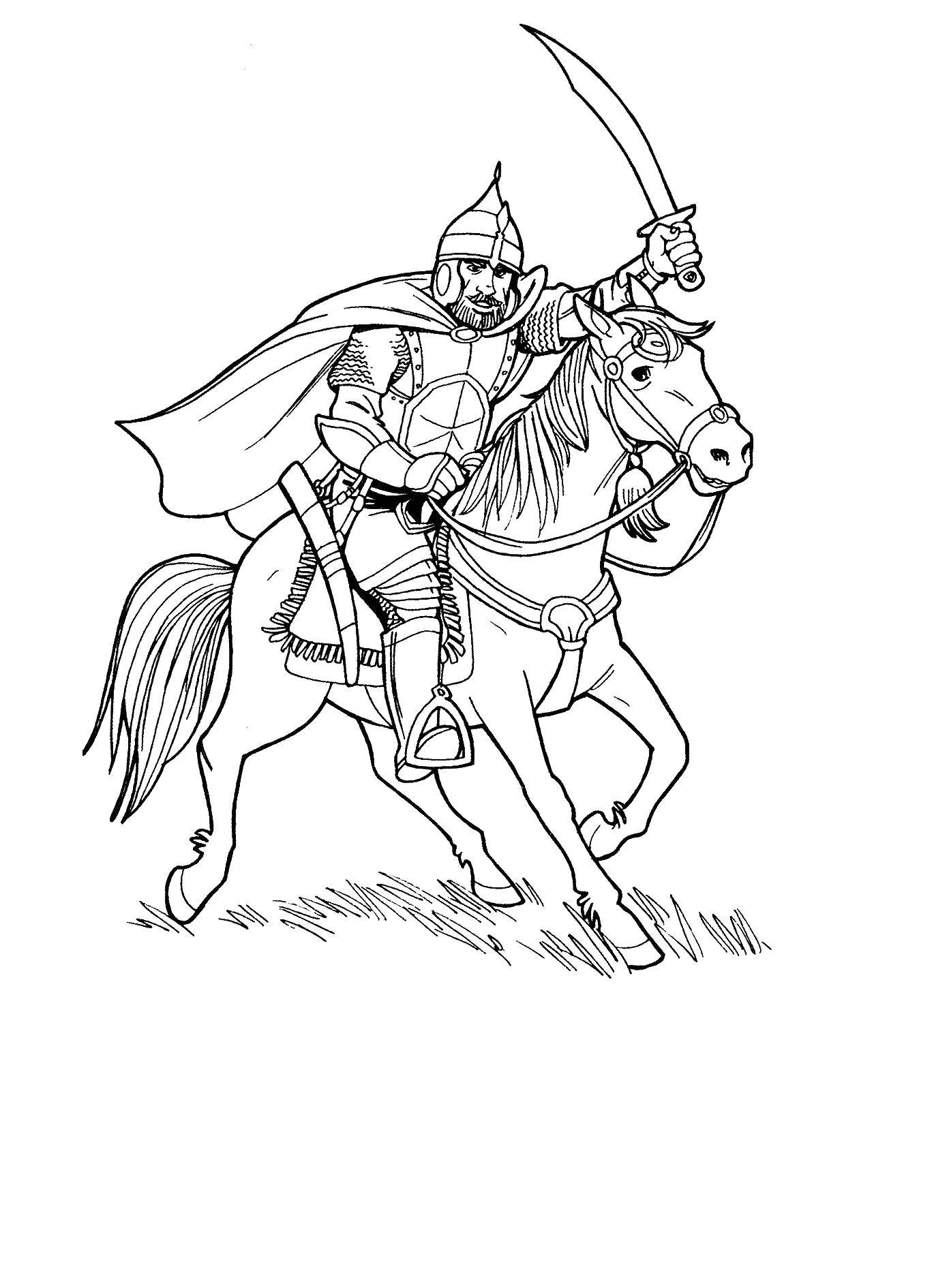 Online coloring pages coloring page bogatyr on the horse heroes download print coloring page