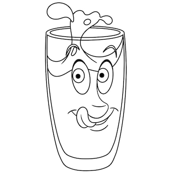 Premium vector cute glass of water cartoon funny food emoji face kids coloring page