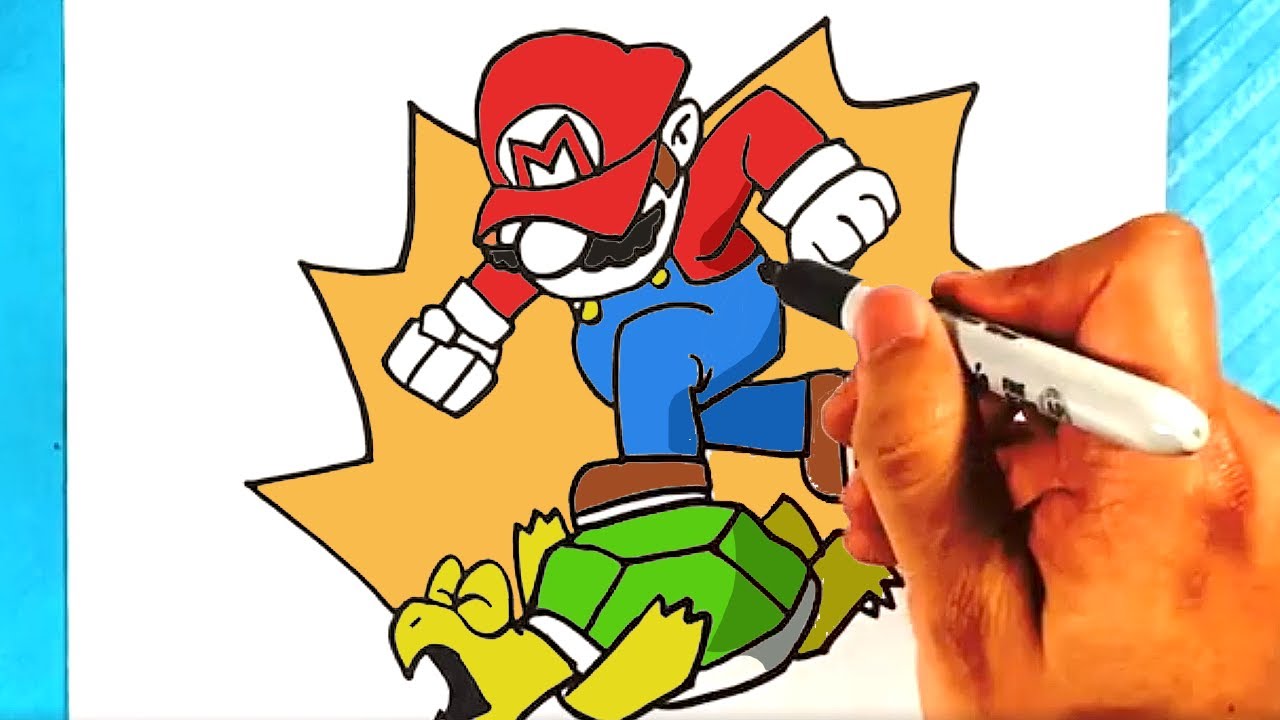 Easy how to draw super mario smashing koopa troopa