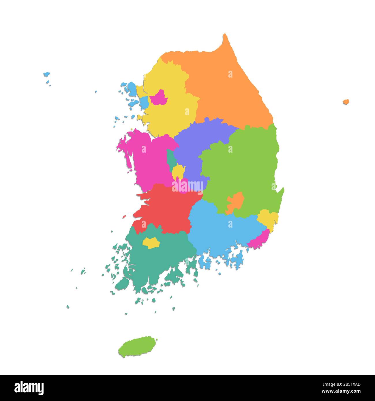 South korea map republic of korea administrative division color map isolated on white background blank stock photo