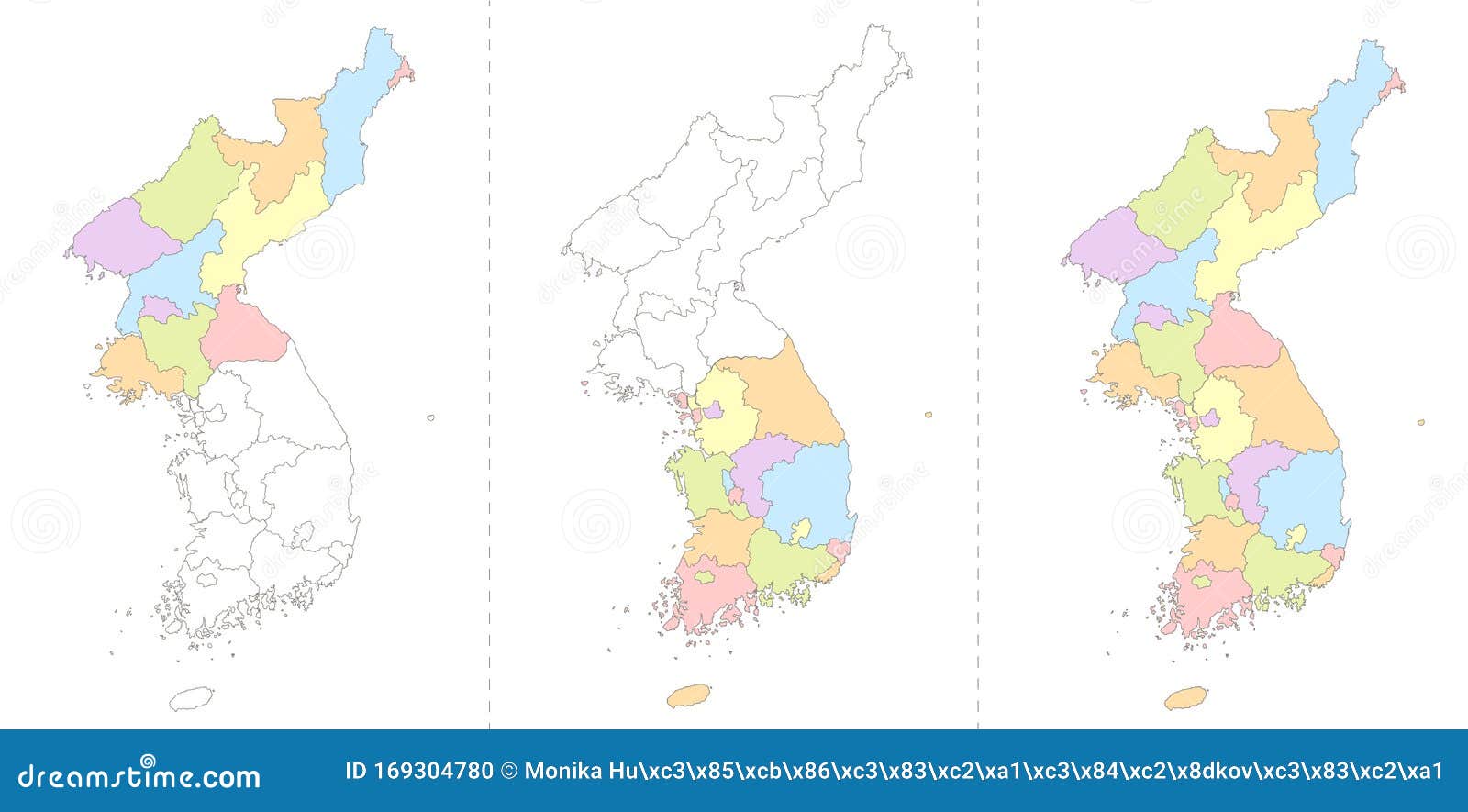 Map of korea north and south korea divided to administrative divisions blank raster coloring book stock vector