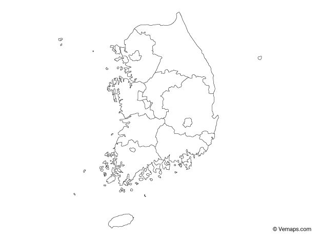 Outline map of south korea with provinces free vector maps map korea map map vector