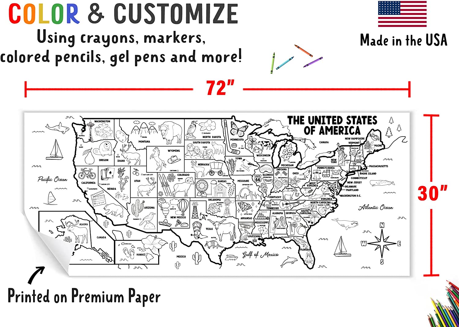 Giant usa map coloring banner â tiny expressions