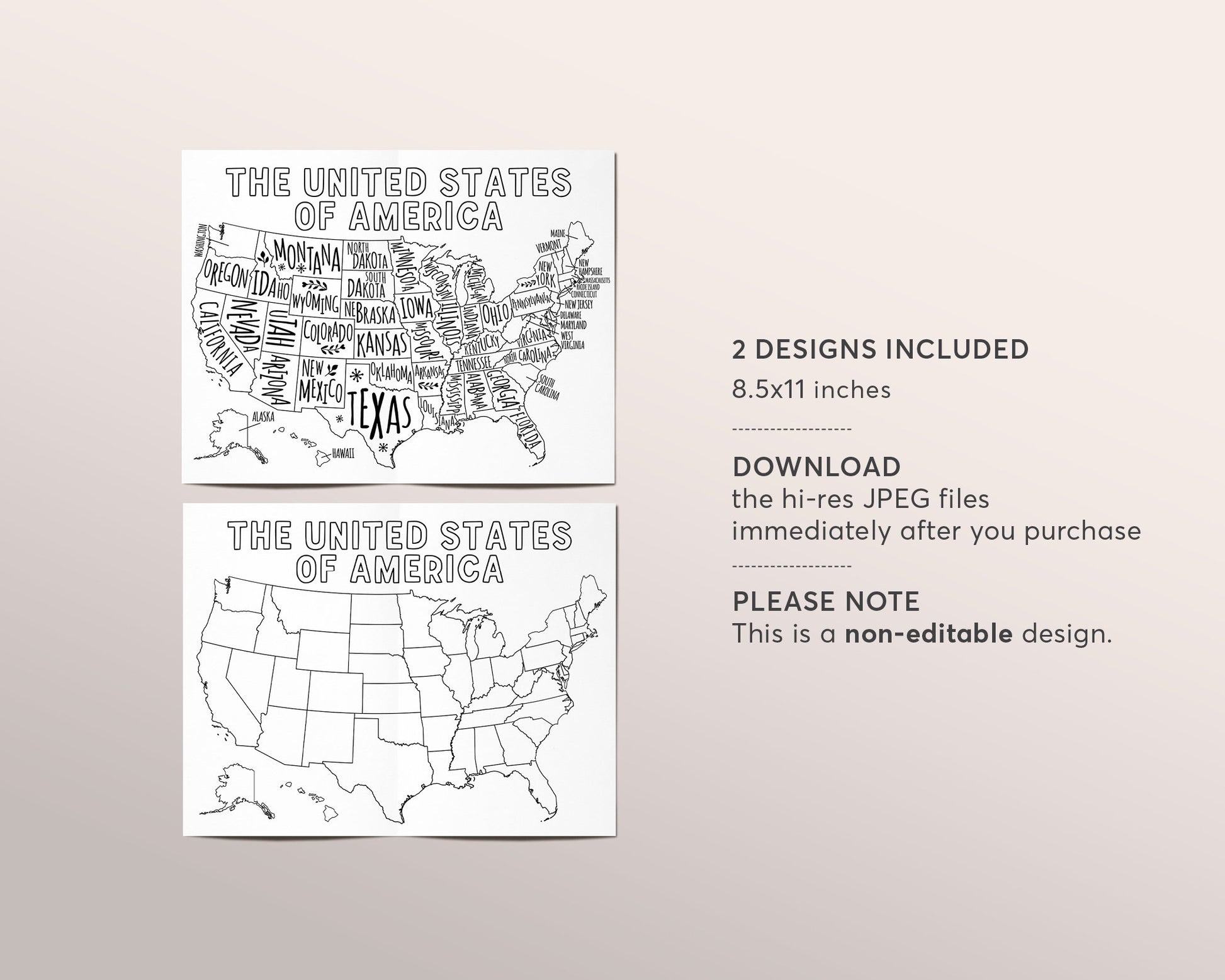 United states map coloring page states classroom coloring sheet activ â puff paper co