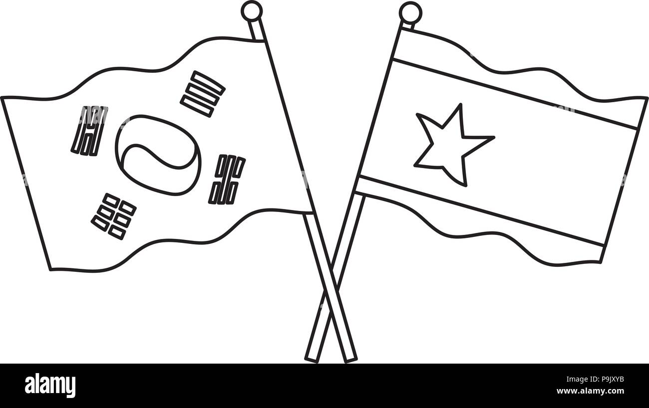 Crossed flags of south korea and north korea over white background vector illustration stock vector image art