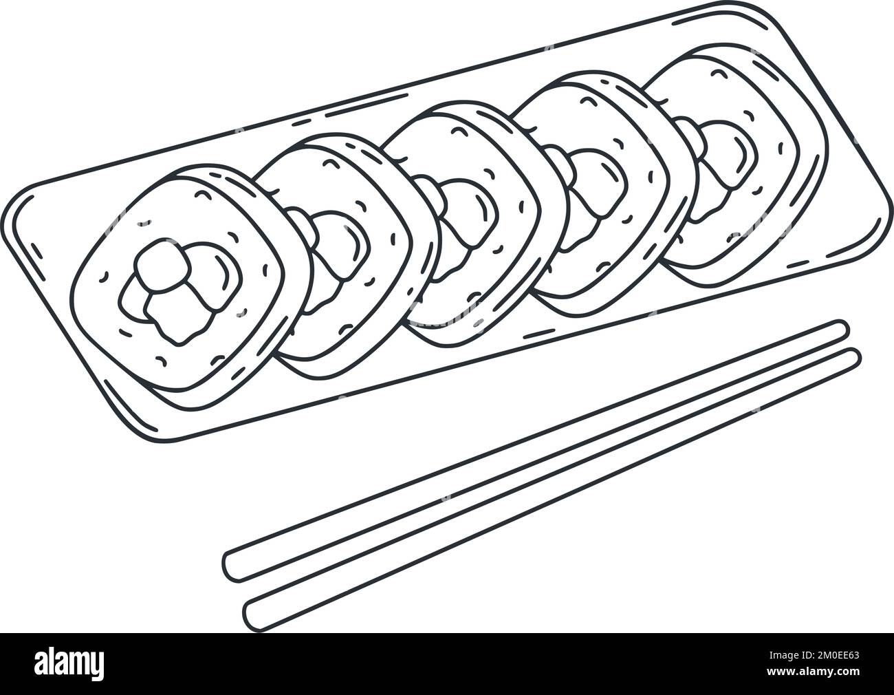 Popular dish korean cuisine kimbap doodle illustration rolls wrapped in seaweed sheets with toppings asian food ink sketch vector stock vector image art