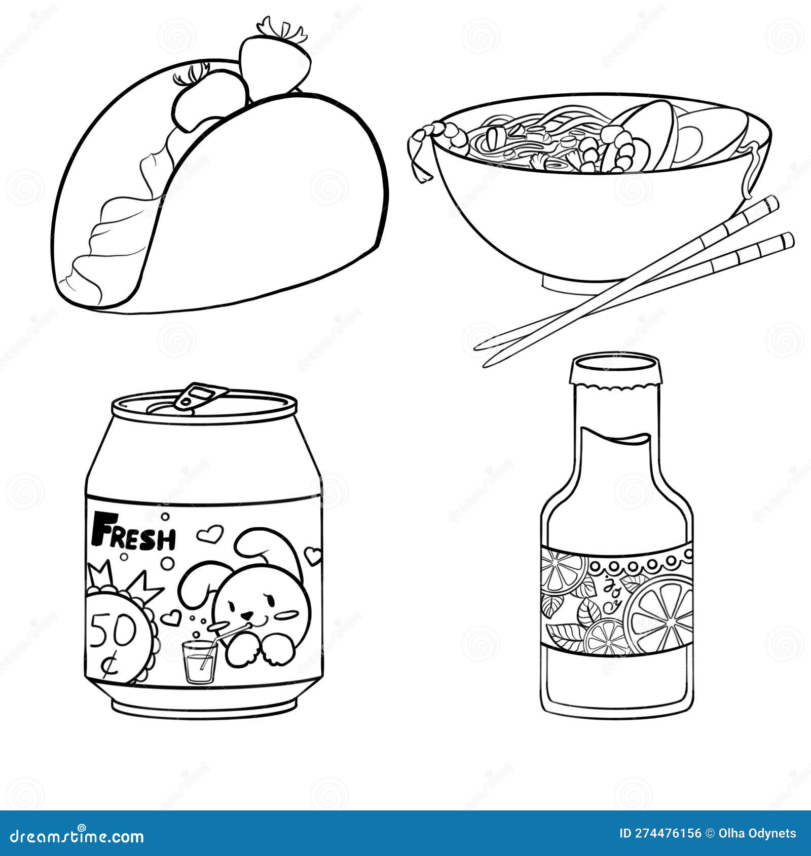 Korean sweet and spicy food coloring page stock illustration