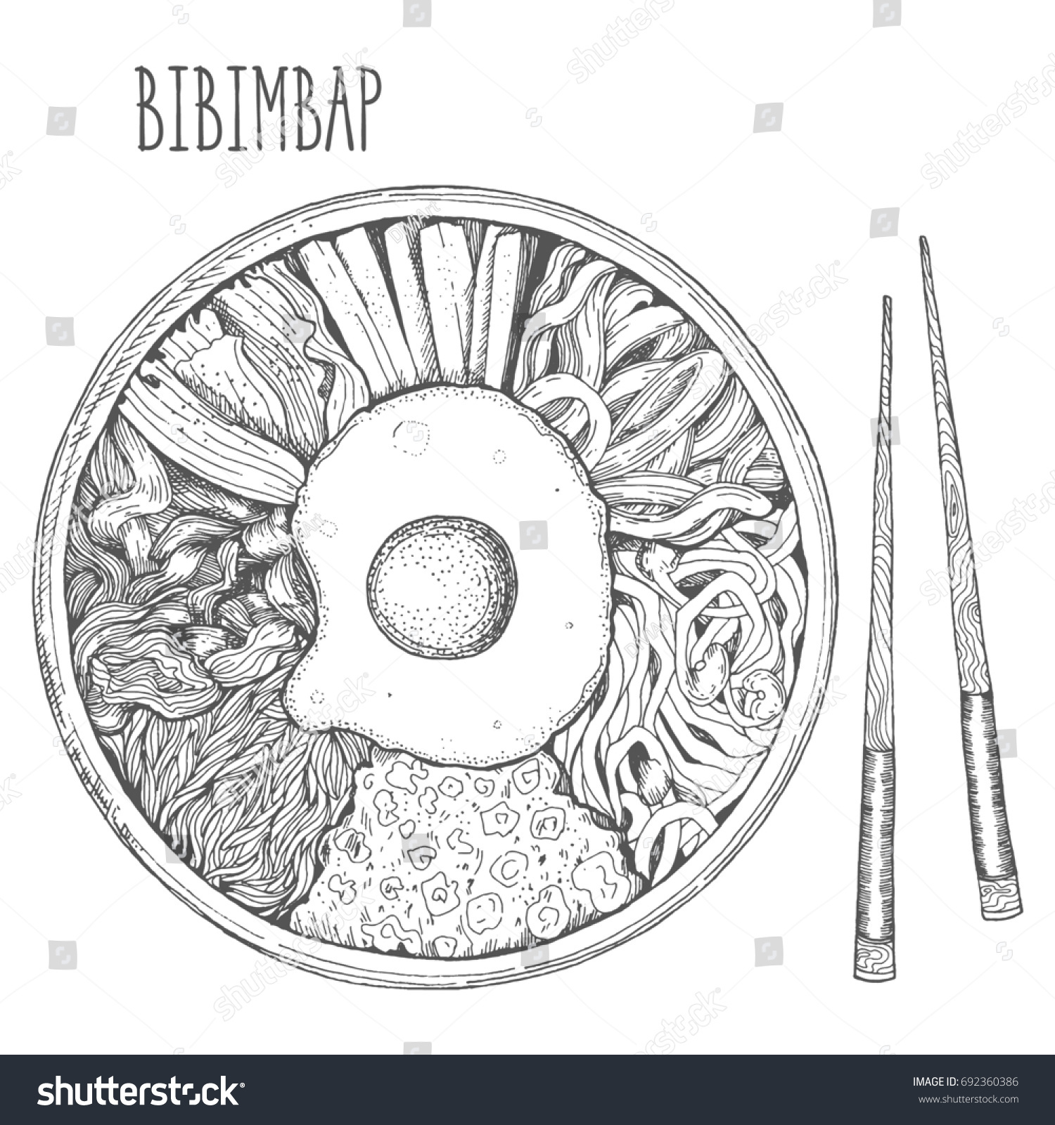 Bibimbap korean food hand drawn illustration stock illustration
