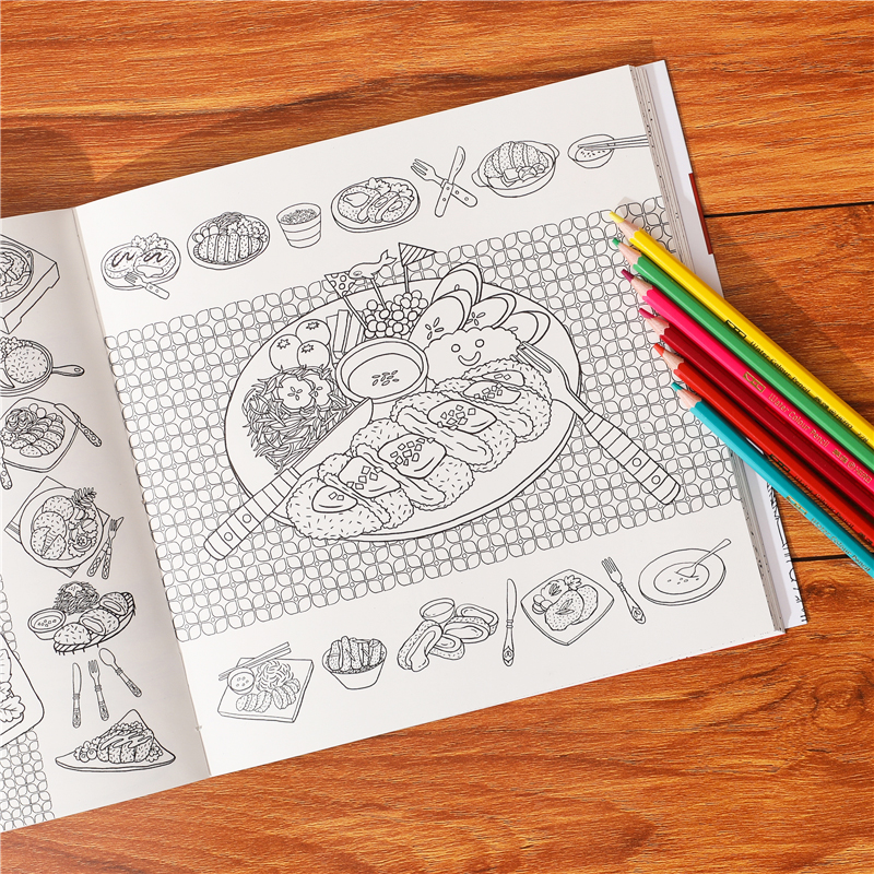 Pages cm korean delicious food time coloring and the food book kids adult relieve stress graffiti painting drawing art