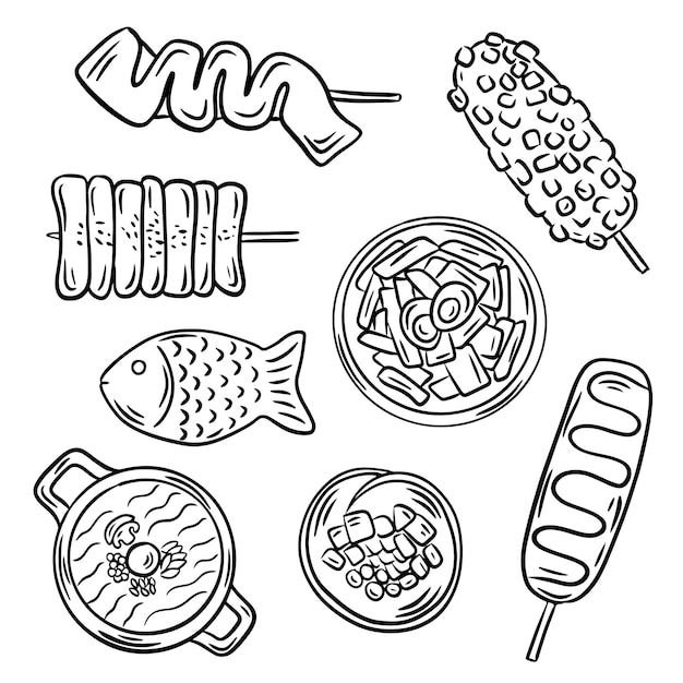 Premium vector set of hand drawn korean food le doodle for restaurant or label decoration le doodles how to draw hands cute doodles drawgs