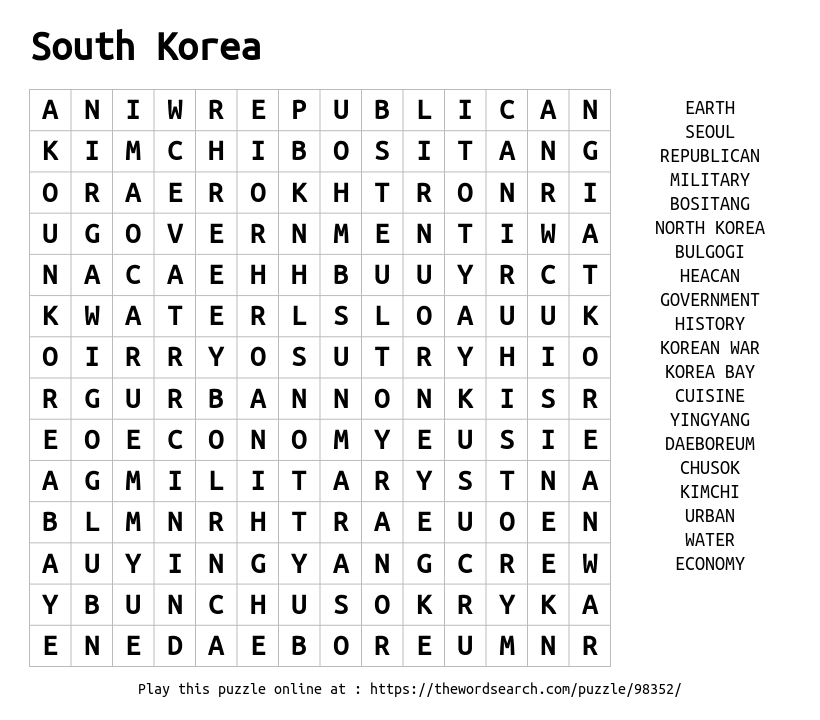 Download word search on south korea