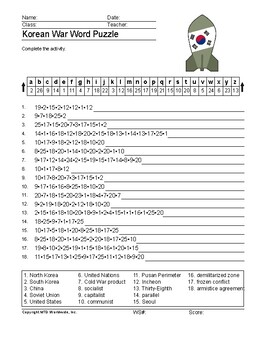 Korean war word search and vocabulary word worksheet printables tpt