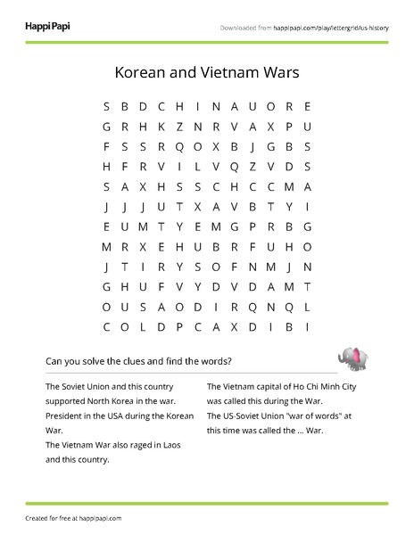 Korean and vietnam wars free word search puzzle worksheets happi papi
