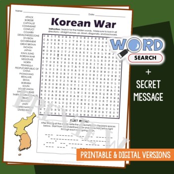 Korean war word search puzzle activity vocabulary worksheet tpt