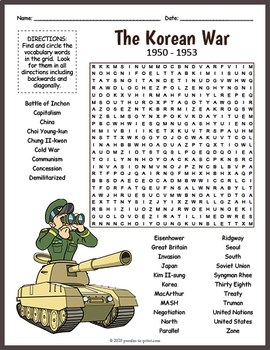 The korean war word search puzzle worksheet activity by puzzles to print