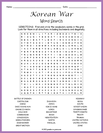 Korean war word search