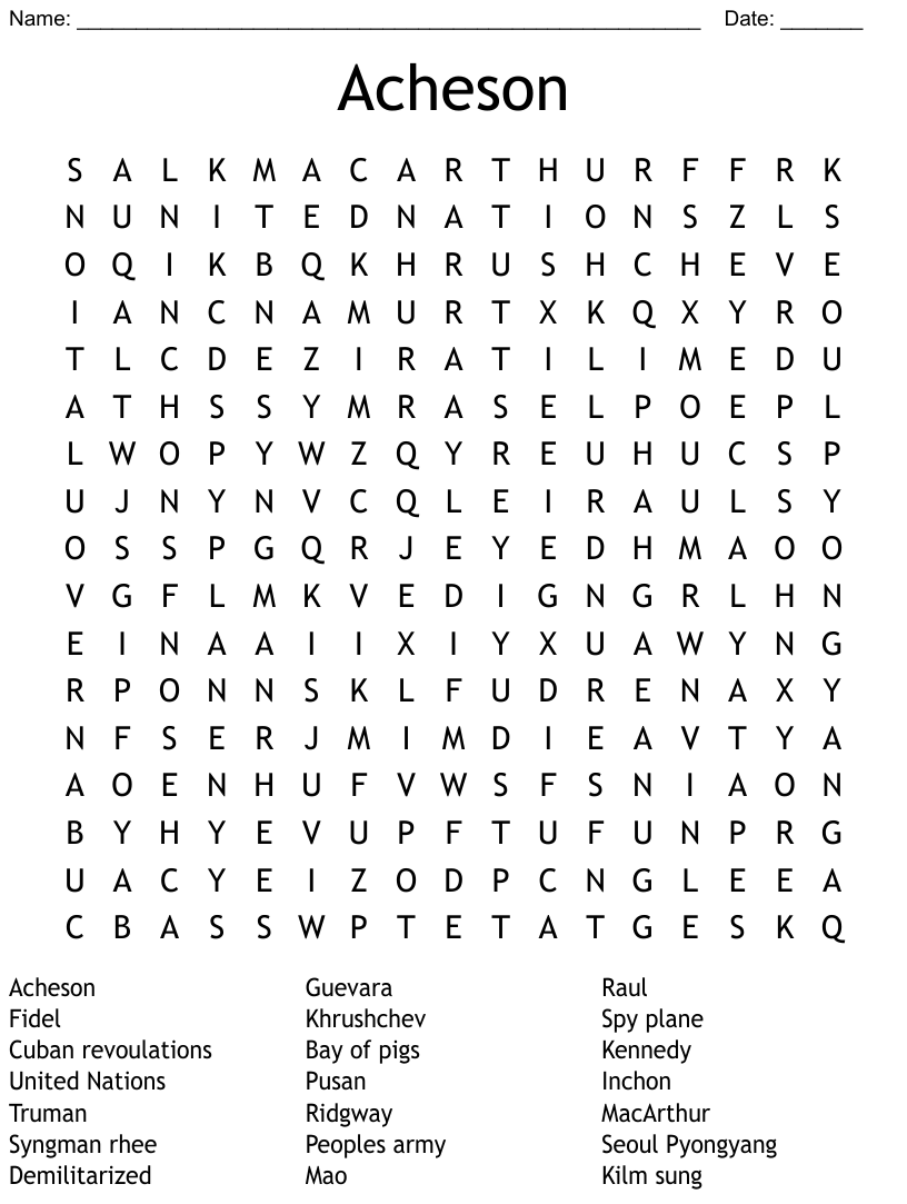 Korean war wordsearch