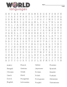Major world languages word search and coloring page sub plan use