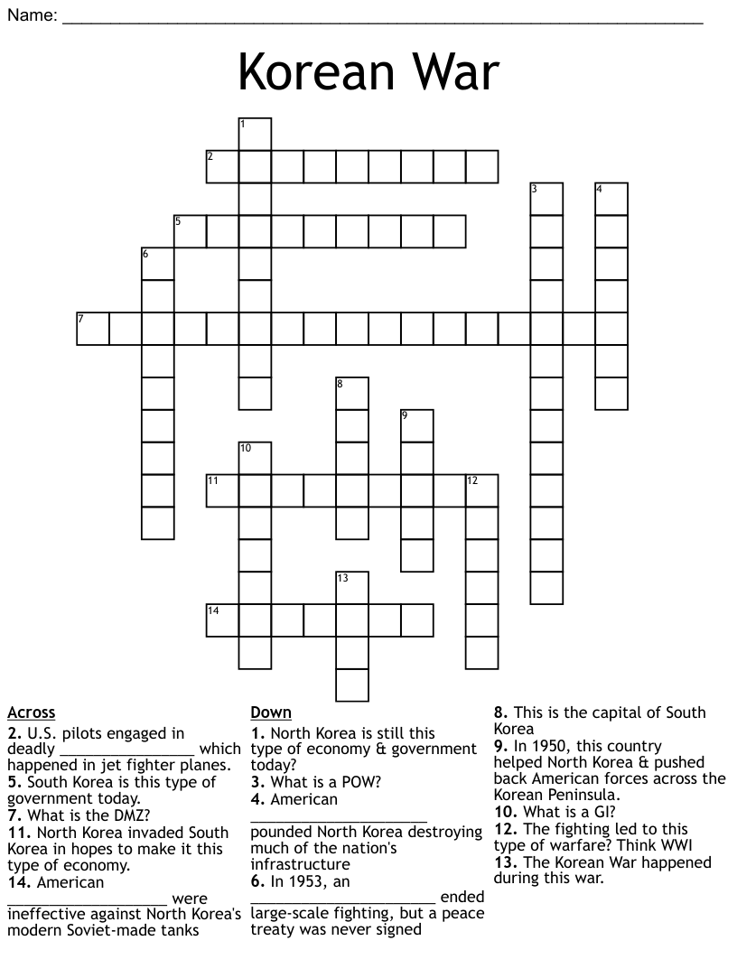 Korean war word search