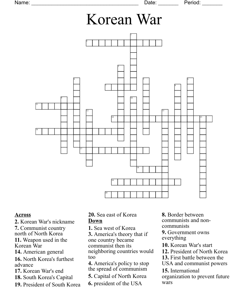 Korean war word search
