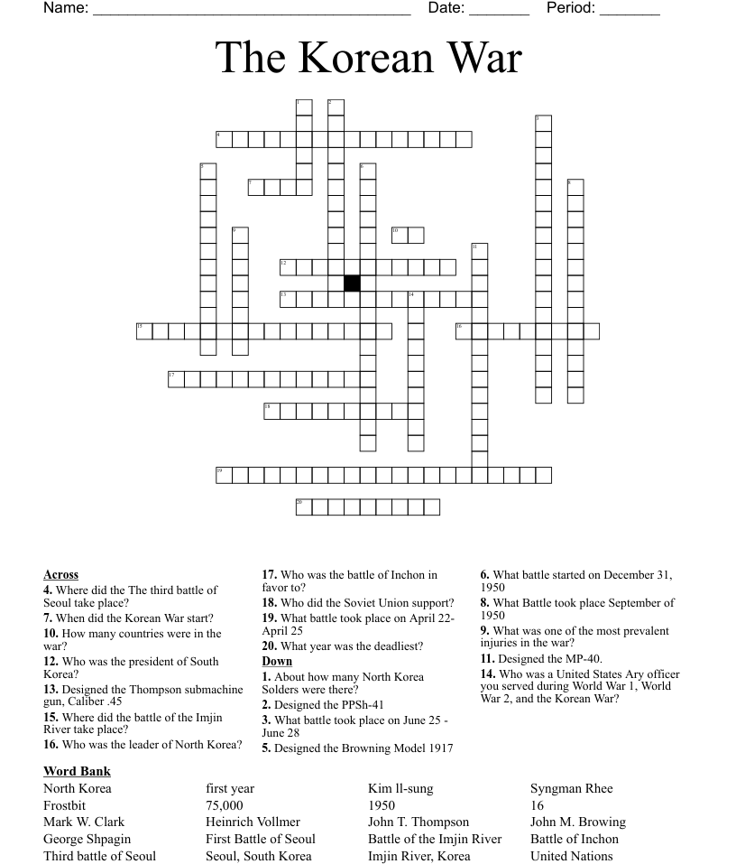 Korean war word search